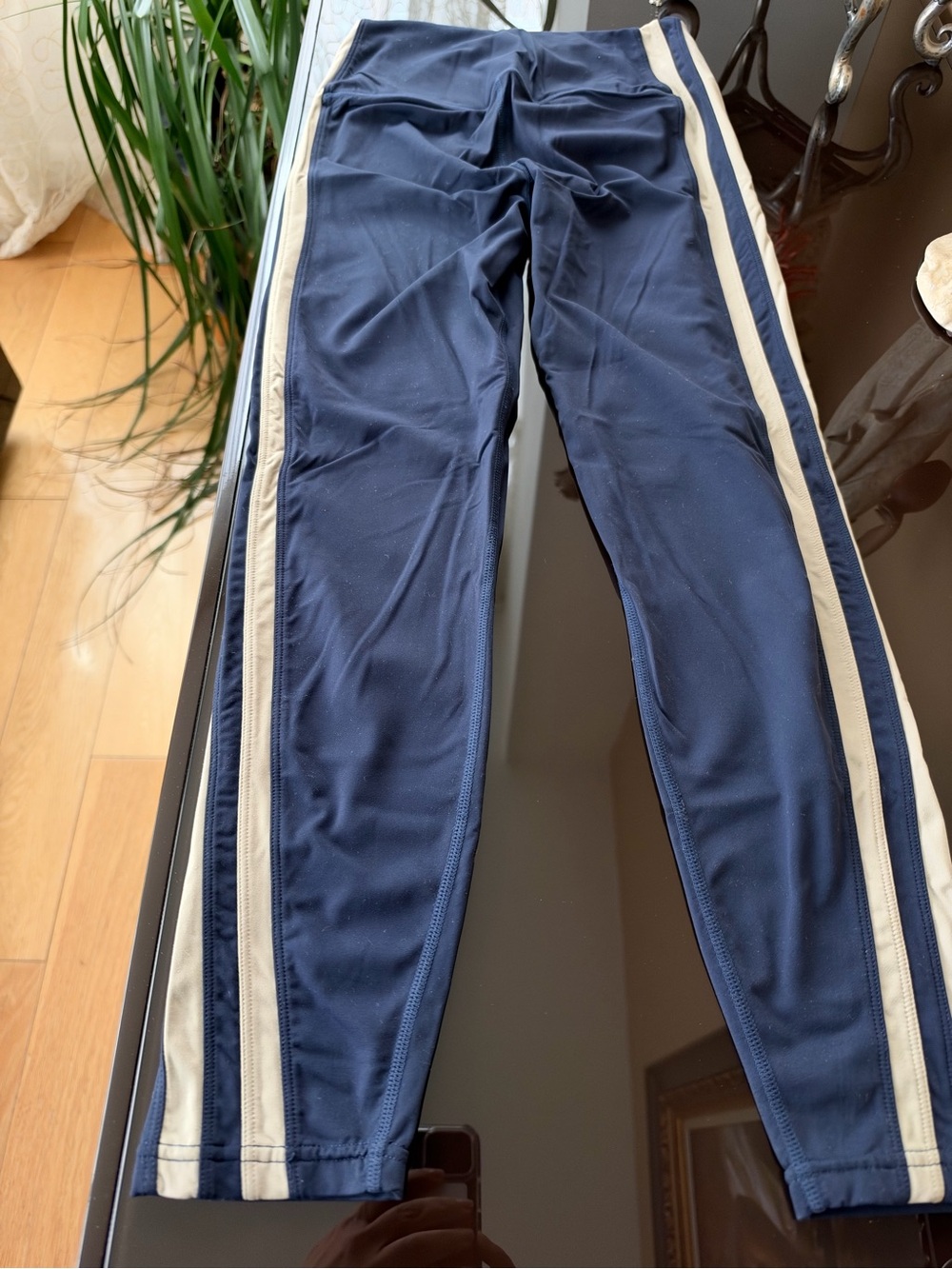 Splits59 Navy Joggers with Beige Side Stripes
